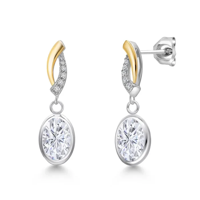 Gemstone Birthstone and Lab Grown Diamond Two-Tone Infinity Drop Dangle Earrings for Women | 925 Silver and 10K Yellow Gold | Oval 8X6MM | Fine Jewelry for Her Mom Wife