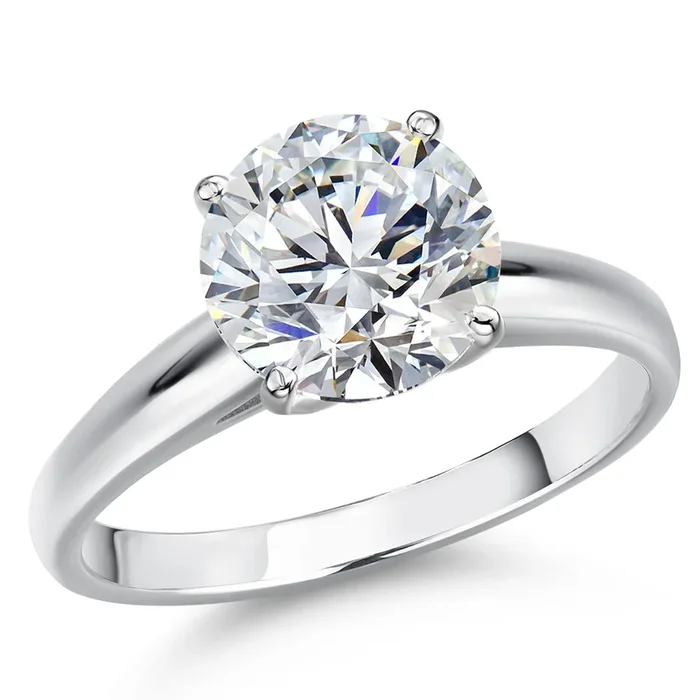 Gemstone Birthstone Solitaire Engagement Ring In 14K White Gold | Round 10MM | Wedding Anniversary Promise Gold Ring For Women | Size 5 to 9