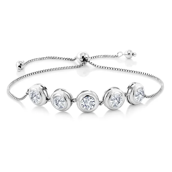 Gemstone Birthstone Tennis Bracelet for Women in 925 Sterling Silver | Round 6MM Bezel Set Stones | Adjustable Slider Clasp Fits Up to 9 Inch | Elegant Fine Jewelry for Her Mom Wife
