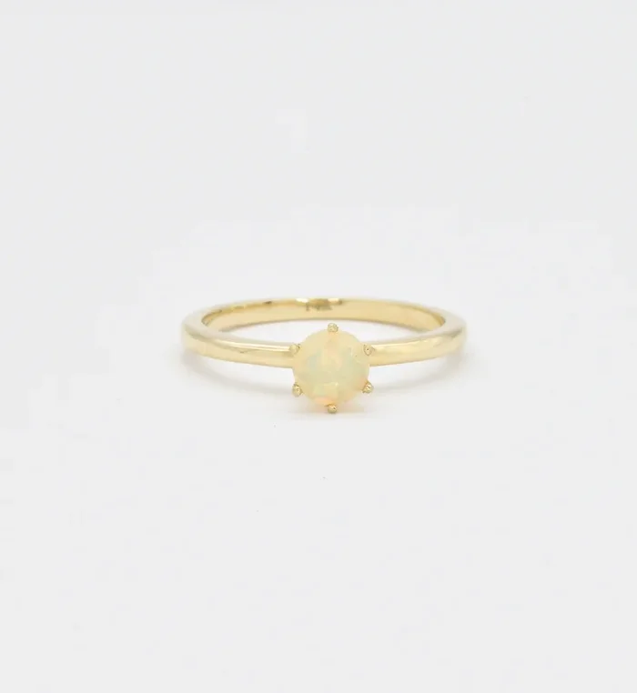 Genuine Fire Opal Real Gold Ring – Solid 14k Gold Opal Ring – Certified Solitaire Opal Gold Ring