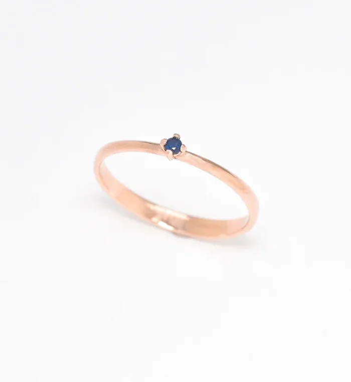 Genuine Sapphire Ring – Real 14k Rose Gold Ring – Dainty Solitaire Ring