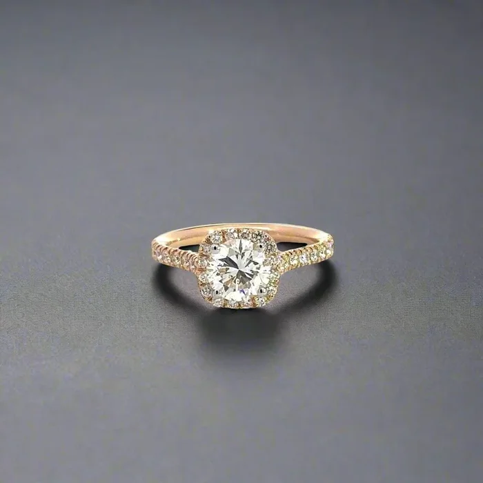GIA Certified 18K Rose Gold 1.62TCW Diamond Pave Halo Engagement Ring