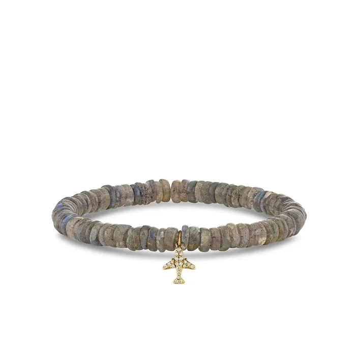 Gold & Diamond Airplane On Labradorite Heishi