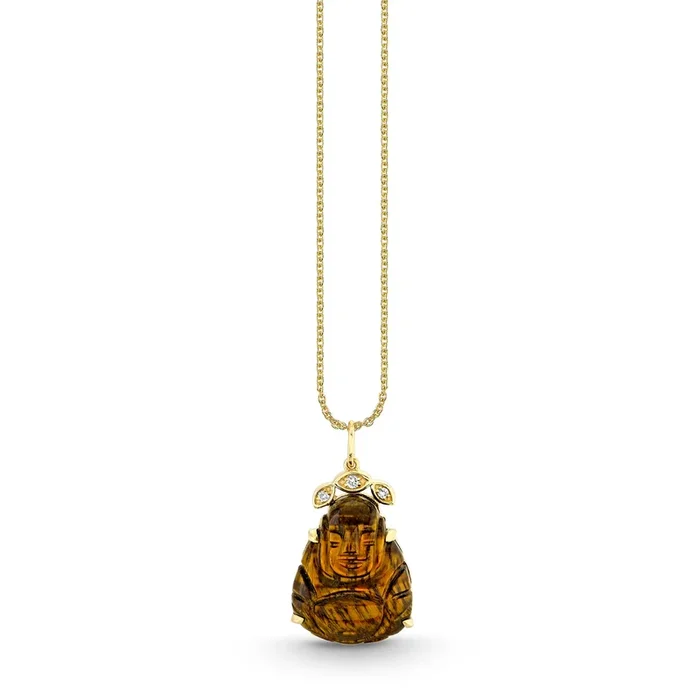 Gold & Diamond Carved Buddha Charm