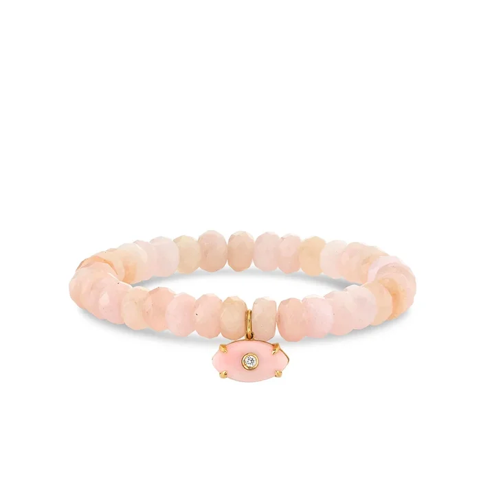 Gold & Diamond Carved Pink Opal Eye on Morganite