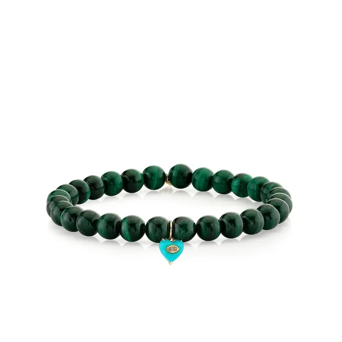 Gold & Diamond Carved Stone Heart on Malachite