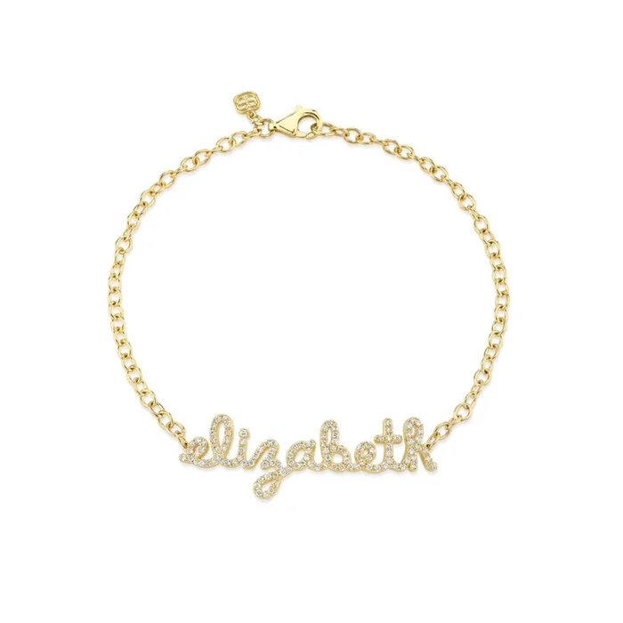 Gold & Diamond Small Custom Script Bracelet