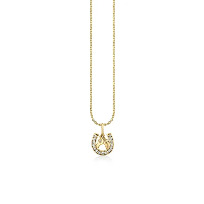 Gold & Diamond Small Horse Horseshoe Charm