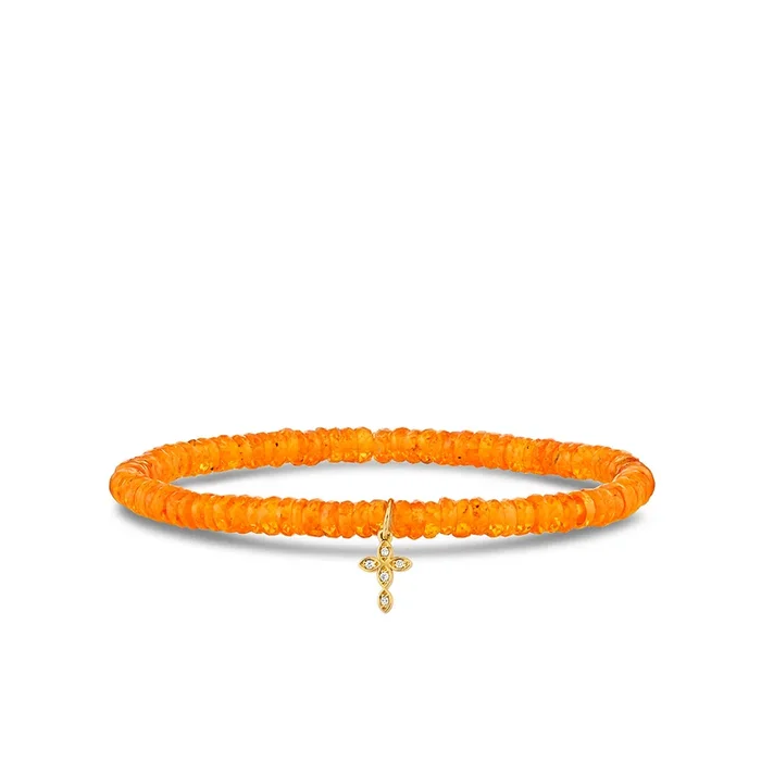 Gold & Diamond Small Marquise Eye Cross on Spessartite