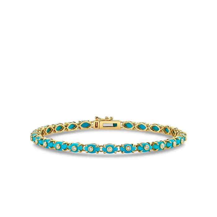 Gold & Diamond Tiny Carved Stone Eternity Bracelet