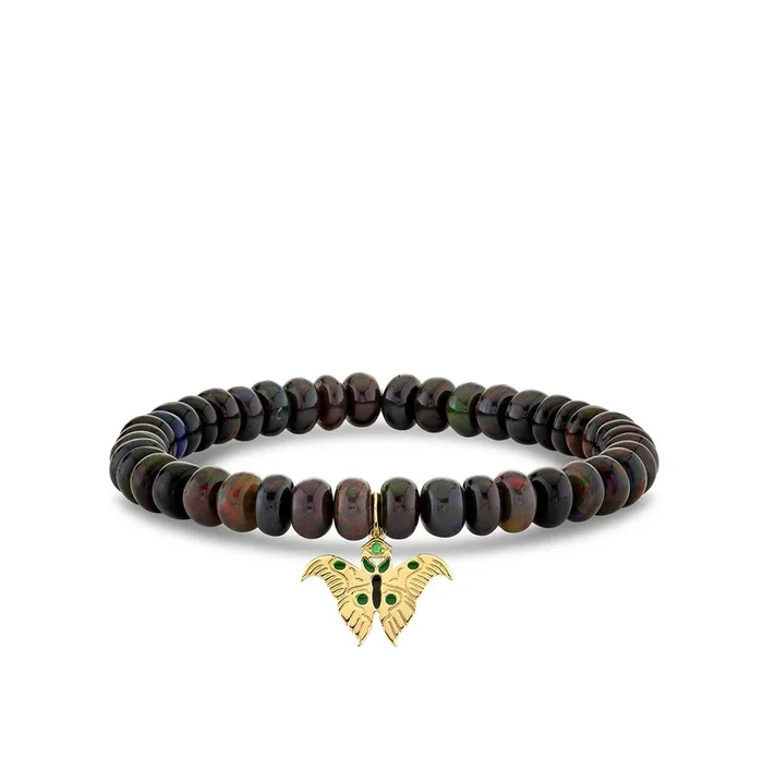 Gold & Emerald Wicked Elphaba Enamel Moth on Black Opal