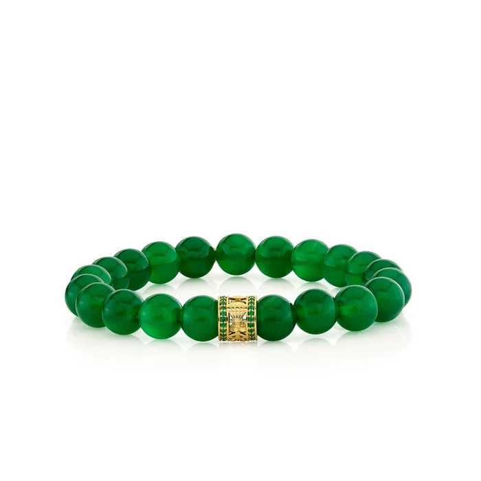 Gold & Emerald Wicked Icon Rondelle on Green Onyx