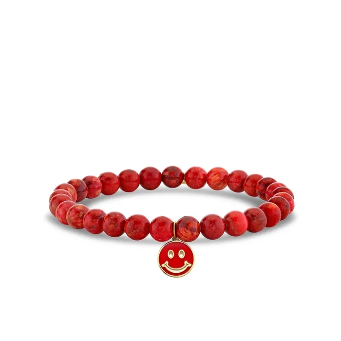 Gold & Enamel Happy Face on Red Sponge Sea Bamboo