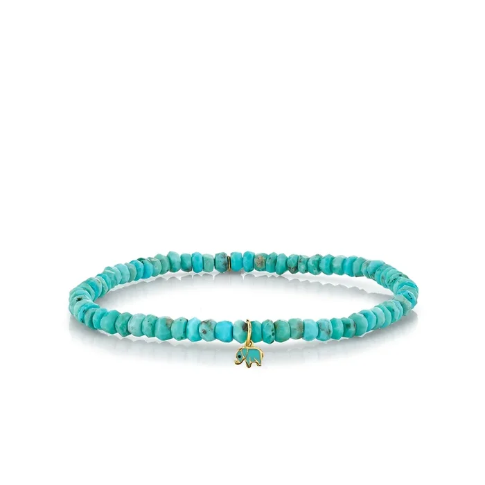 Gold & Enamel Tiny Elephant on Turquoise