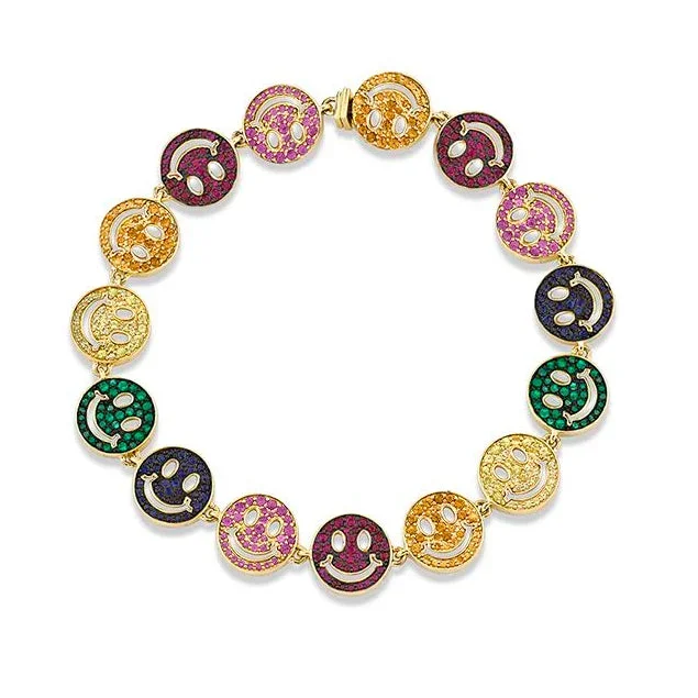 Gold & Rainbow Happy Face Eternity Bracelet