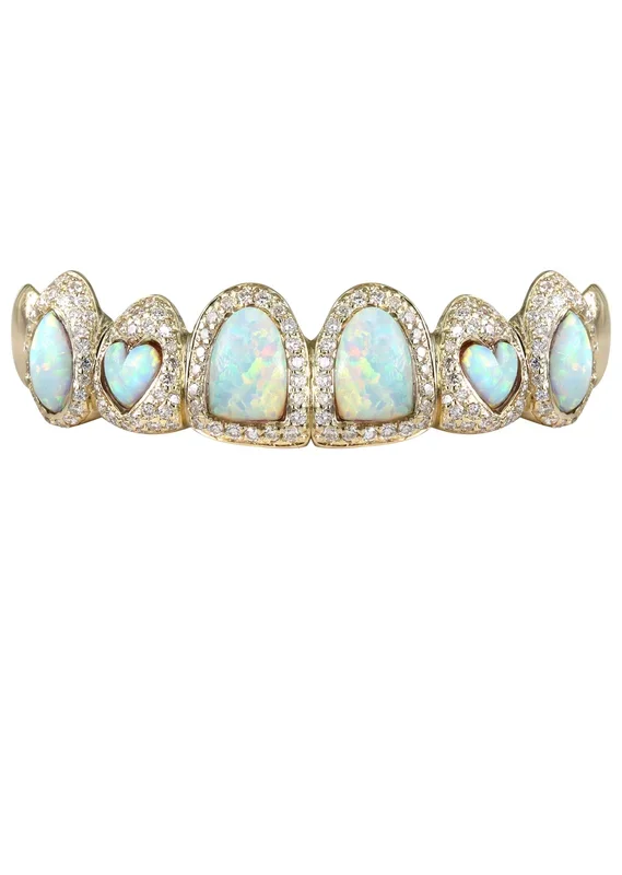 Gold 8 Teeth Diamond And Opal Grills