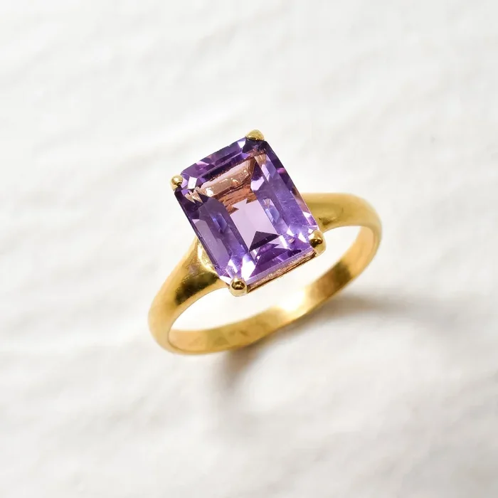 Gold Amethyst Ring – Purple Square Ring – February Birthstone Ring