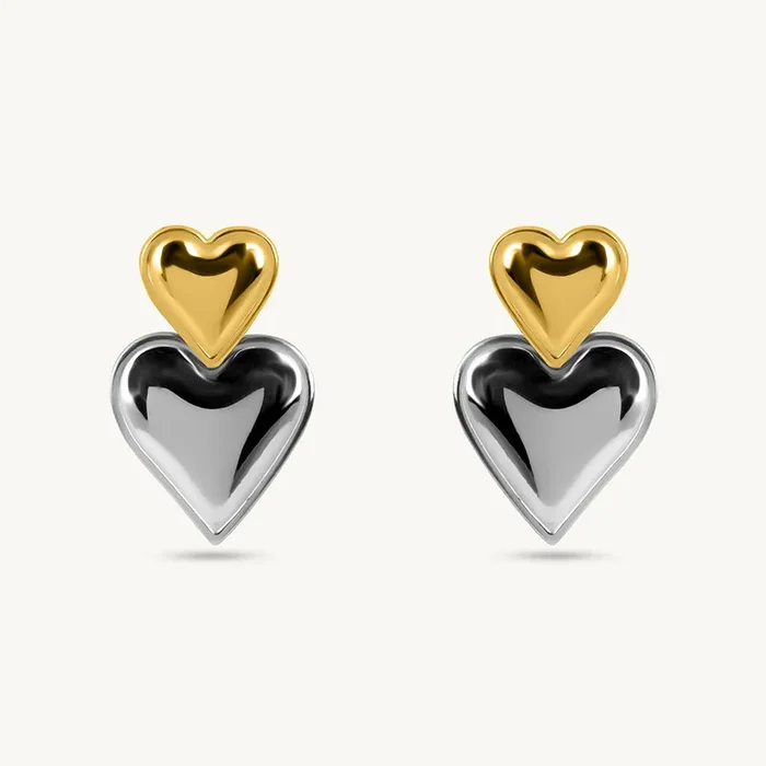 Gold and Silver Heart Drop Earrings