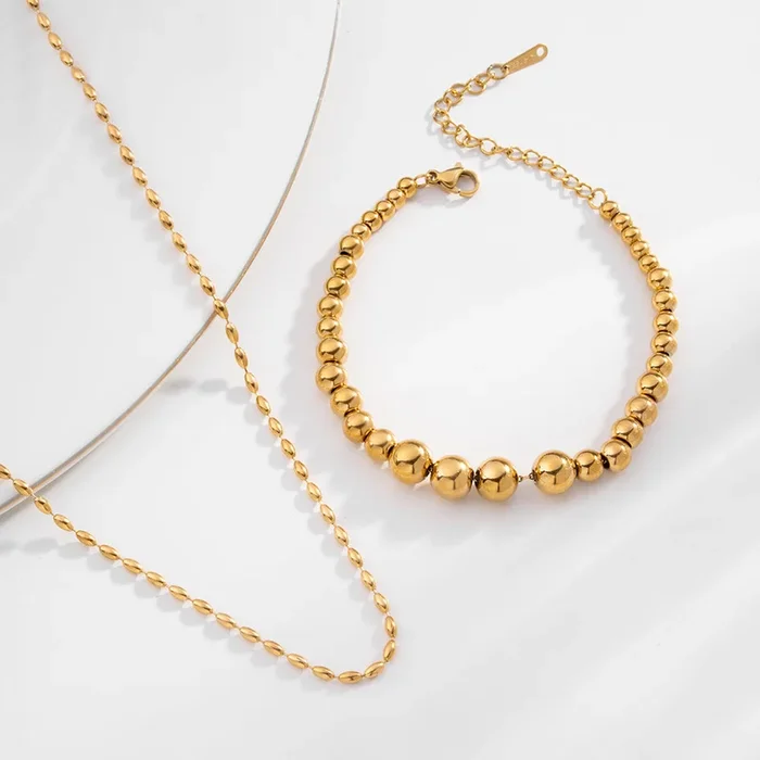Gold Beaded Necklace & Gold Beaded Bracelet Combo Set