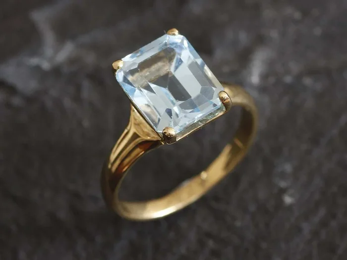 Gold Blue Topaz Ring – Blue Square Ring, Natural Blue Topaz