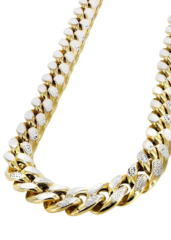 Gold Chain – Womens Semi Solid Diamond Cut Miami Cuban Link Chain 10K/14K Gold