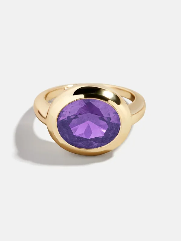 Gold Cubic Zirconia Custom Birthstone Ring – Light Amethyst