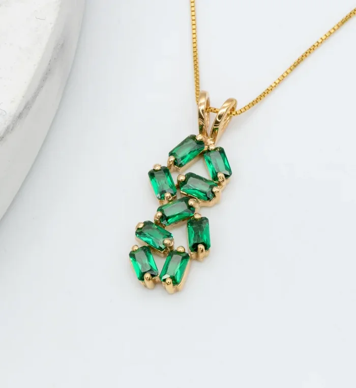 Gold Emerald Cluster Baguette Pendant