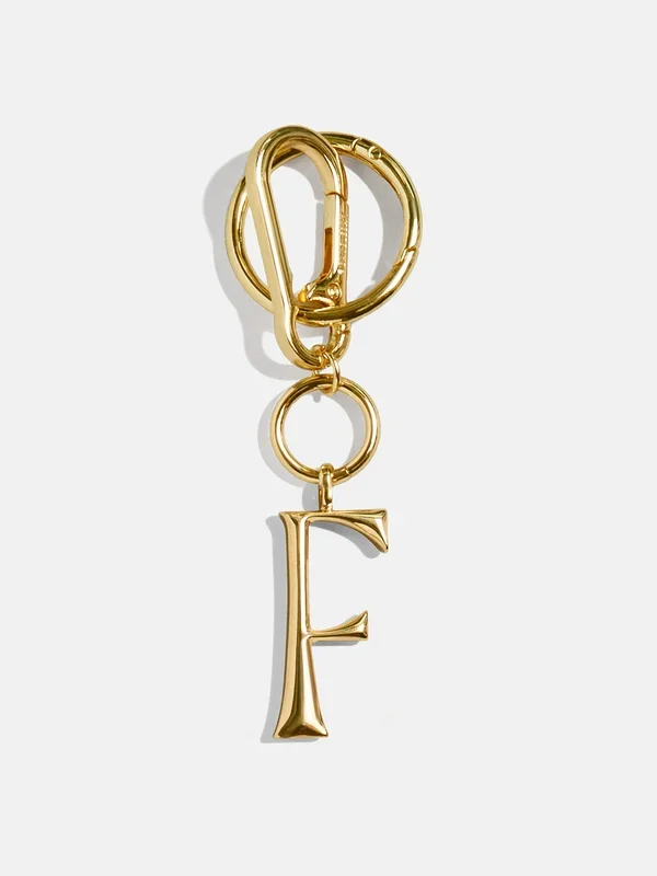 Gold Initial Enamel Bag Charm – F