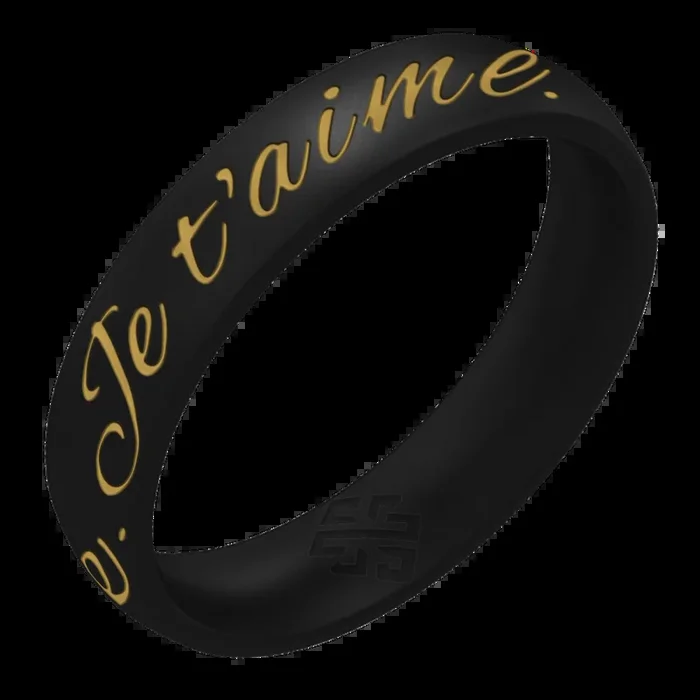 Gold Je t’aime Silicone Ring on Arc 4mm