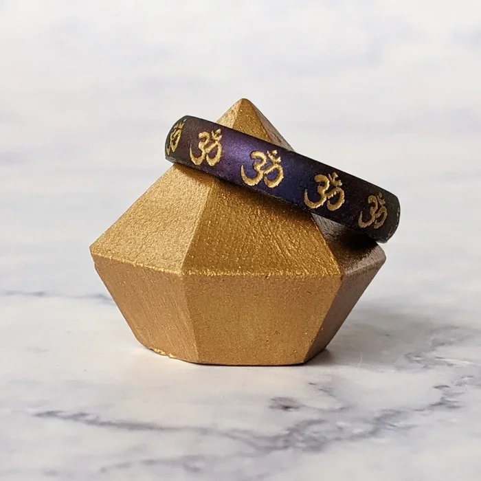 Gold Om Silicone Ring on Arc 4mm Band