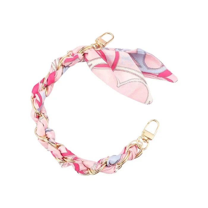 Gold Phone Chain with Scarf Pink Mix – Short R