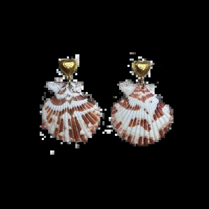 Gold Puff Heart Shell Earrings