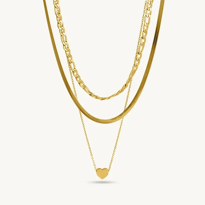 Golden Cascade Heart Pendant Layered Necklace