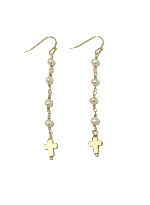 Gracie Pearl Cross Earrings