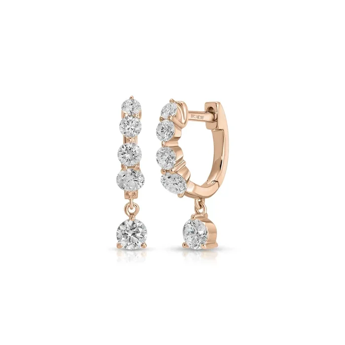 Graduated Diamond Drop Mini Huggie Earrings