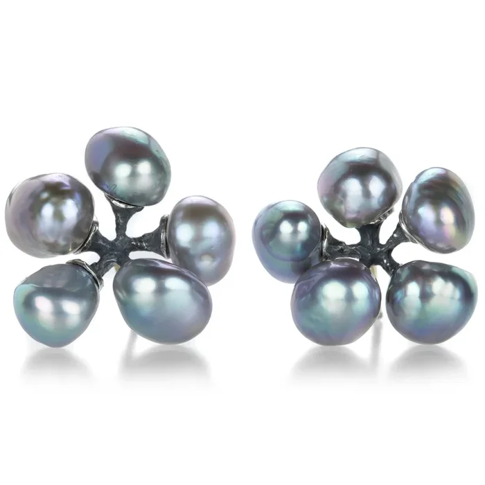 Gray Freshwater Pearl Jacks Earrings