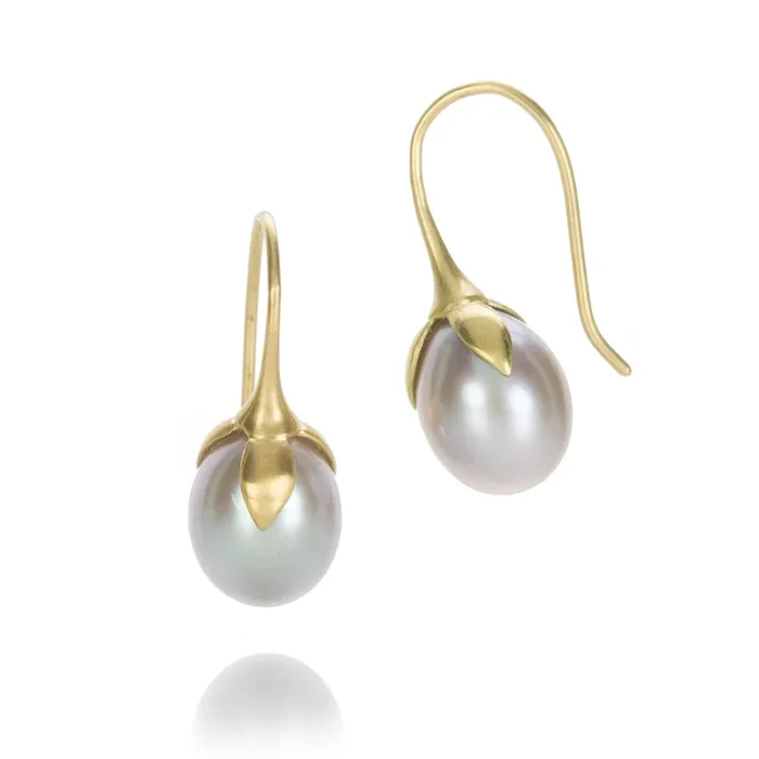 Gray Pearl Eggplant Earrings
