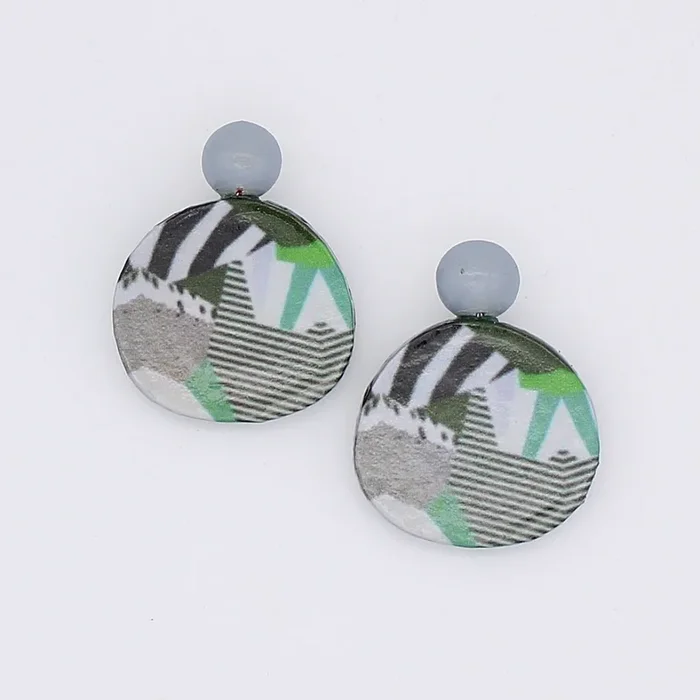 Green & Grey Decoupage Earrings