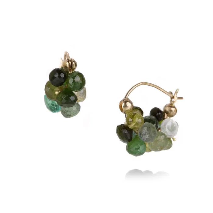 Green and Gold Cloud Huggie Earrings