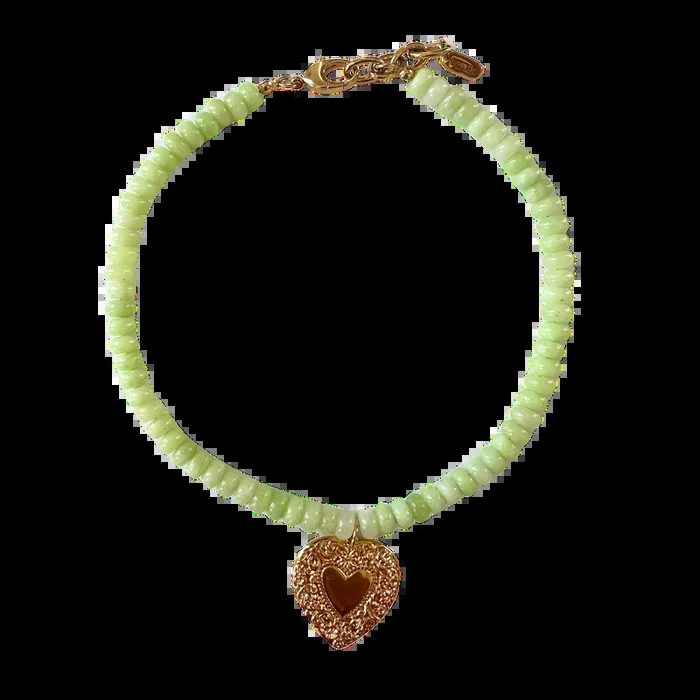 Green Beaded Vintage Heart Necklace