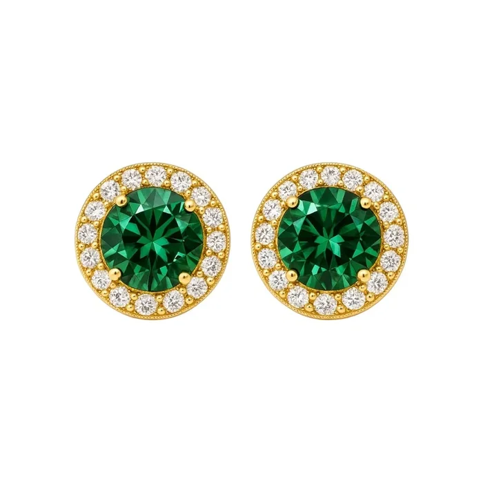 Green Halo | Gold Plated Stud Earrings
