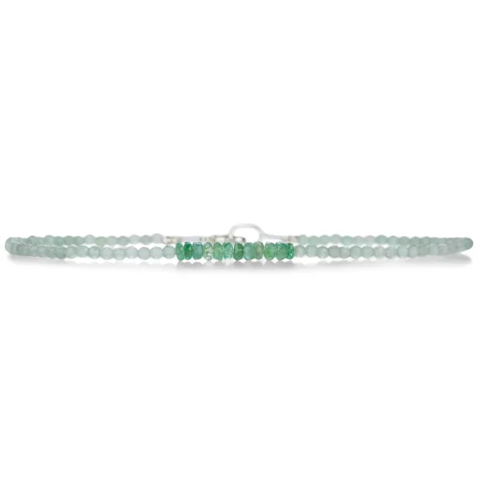 Green Strawberry Quartz and Emerald Bracelet