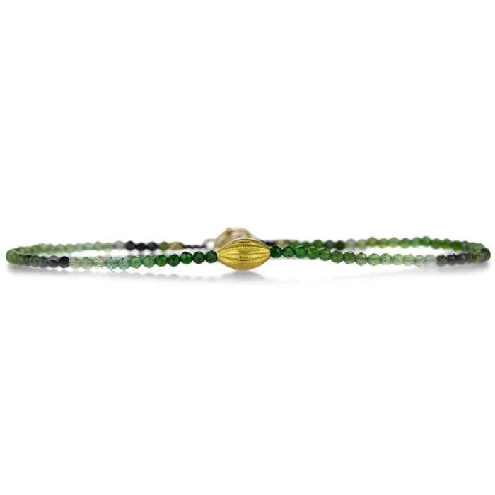 Green Tourmaline and Carved Oval Bead Bracelet