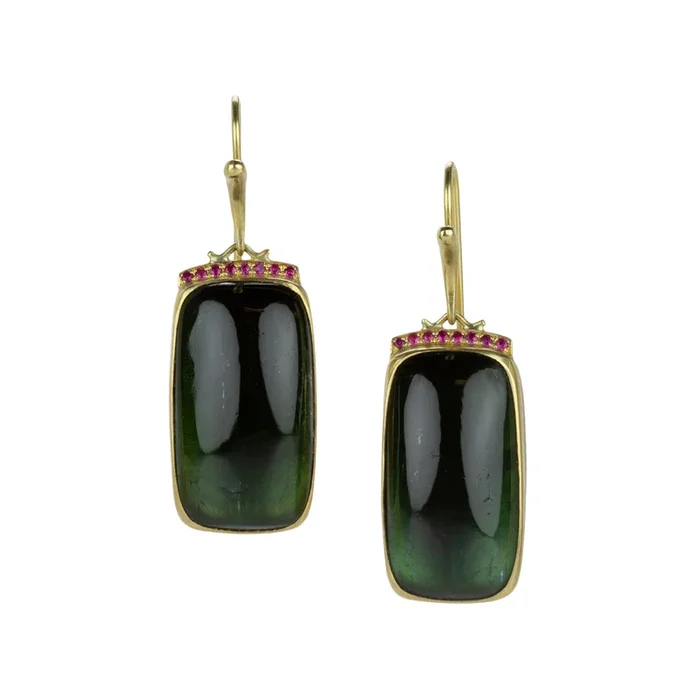 Green Tourmaline and Ruby Roxy Earrings