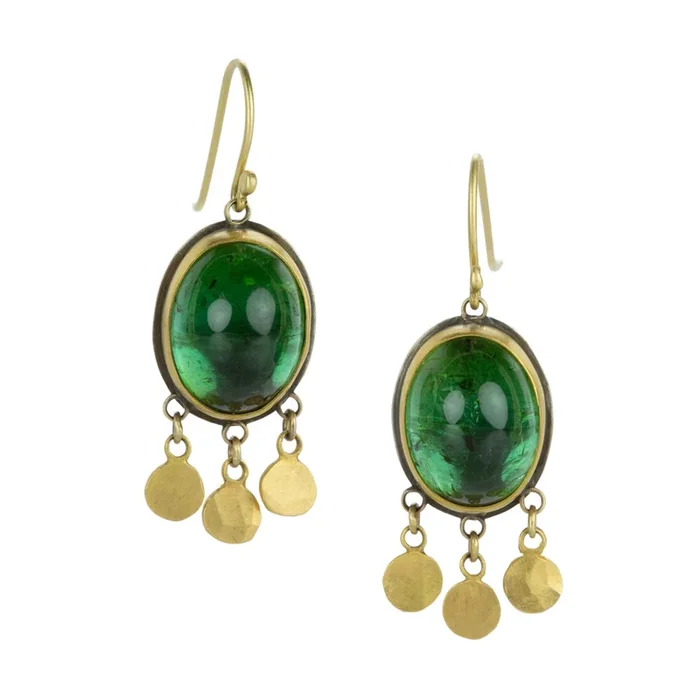 Green Tourmaline Cabochon Drop Earrings