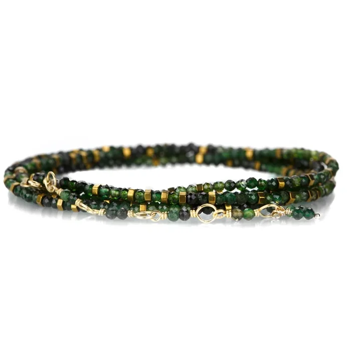 Green Tourmaline Confetti Wrap Bracelet 34″
