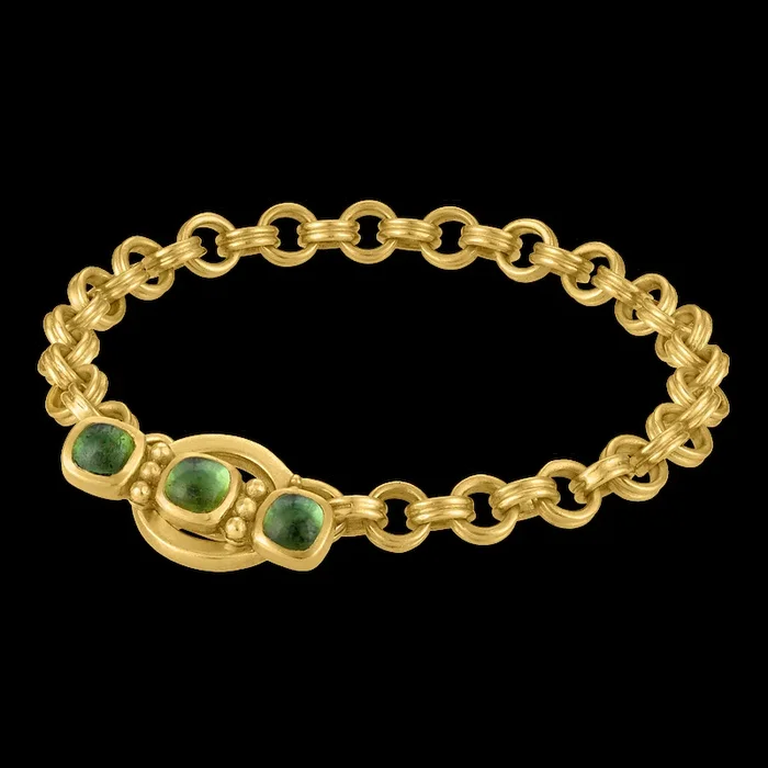 Green Tourmaline Double Link Chain Bracelet