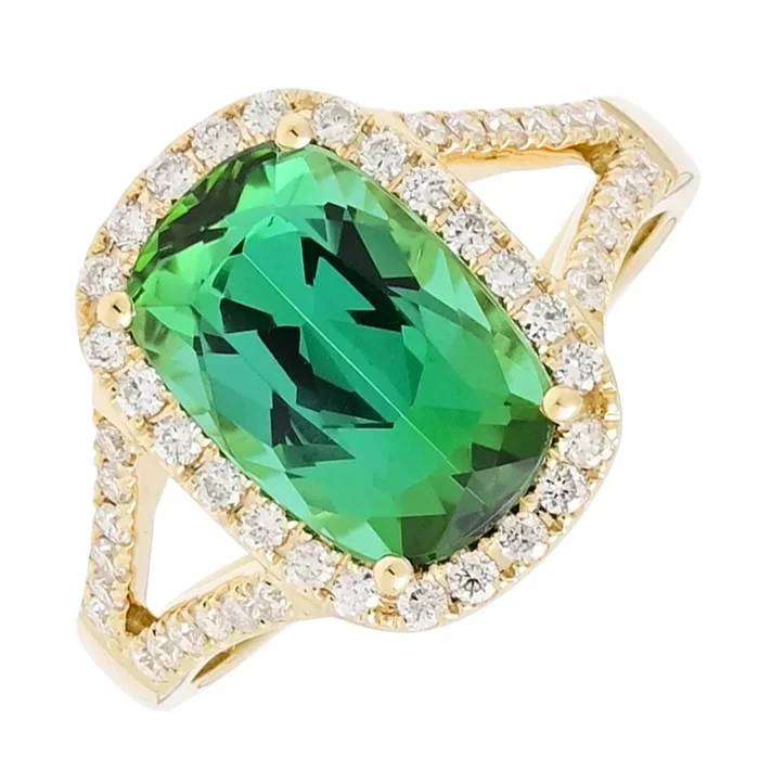 Green Tourmaline Ring in 14kt Yellow Gold with Diamonds (3/8ct tw)