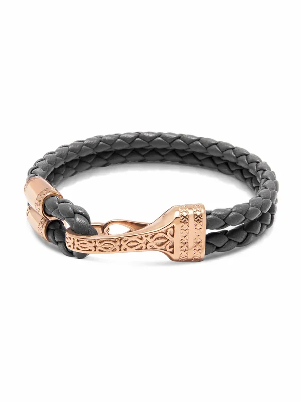 Grey Leather Bracelet with Rose Gold Bali Clasp Lock