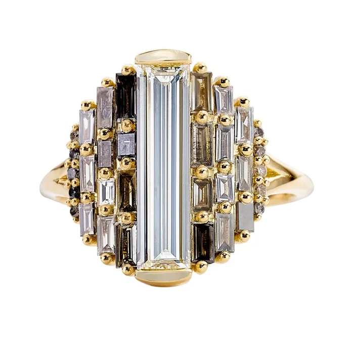 Grey Ombre Ring with Baguette Diamonds – Geometric Diamond Ring